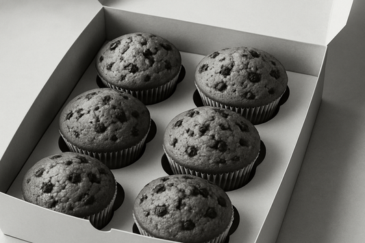 just makea a black and white chocochip cupcakes without any icing and make a 6 pcs cupcakes box